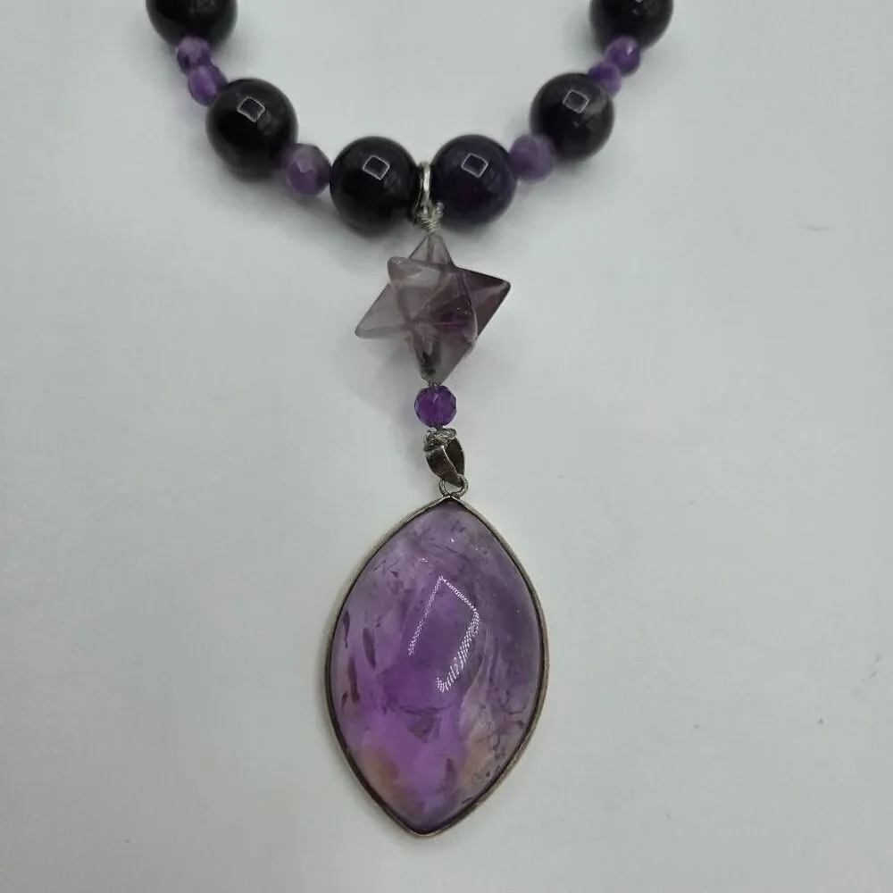 Amethyst Pendant Statement Necklace Beaded Artsy